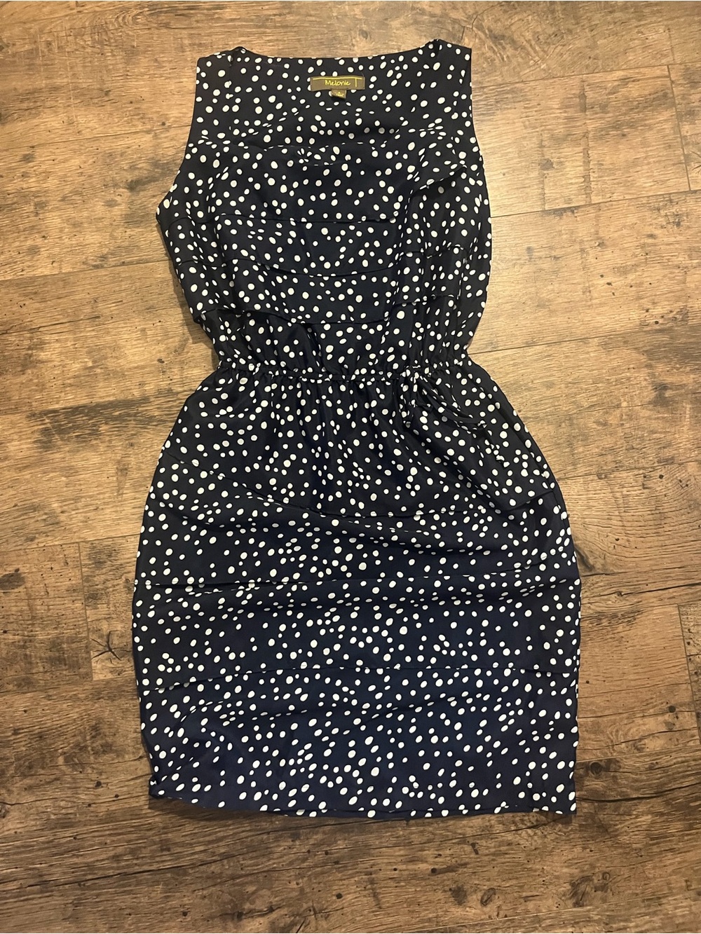 Melonie Sleeveless Navy Polka Dot Mini Dress